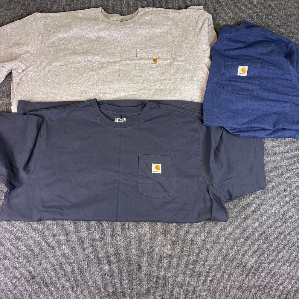 Lot of 3 Carhartt Men’s 3XL Pocket T-Shirts Gray Navy Blue Workwear